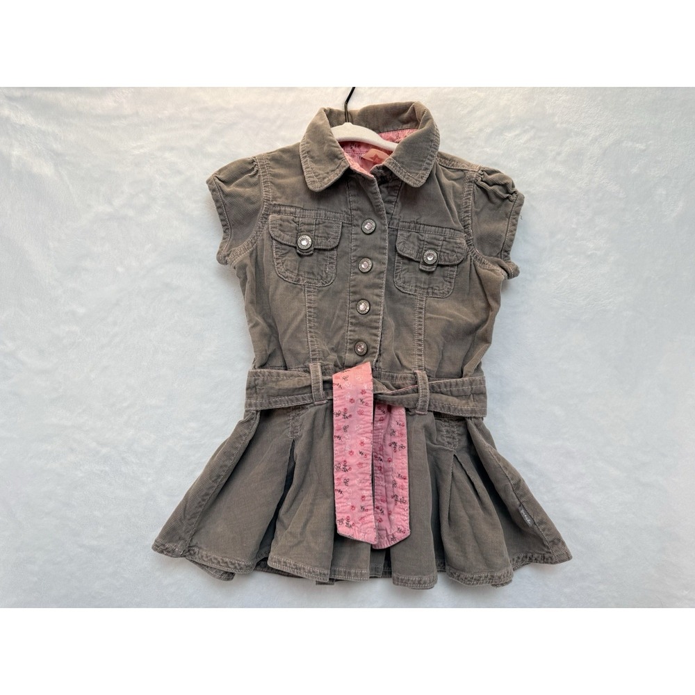 Pumpkin Patch Gray Pink Corduroy Dress 2T Floral Belted Cottagecore A-Line‎